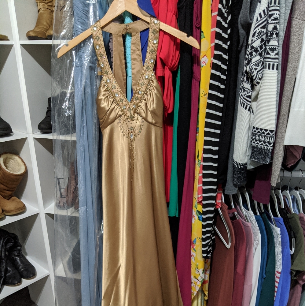 Long gold beaded dress